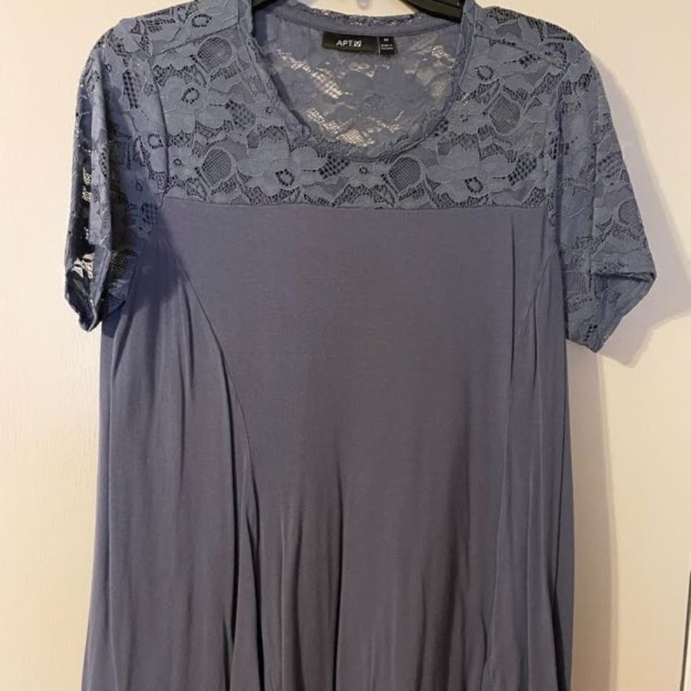 Blue, SS Apt 9 top with lace detail